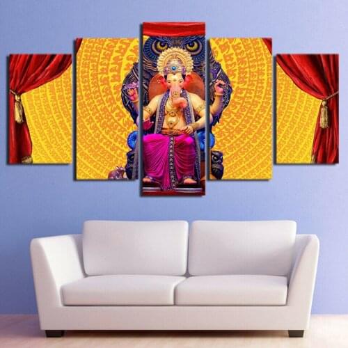 5 Pcs Color Hindu God Ganesha Elephant Canvas Pictures Print Wall Art Canvas Paintings Wall Decorations for Living Room Unframe