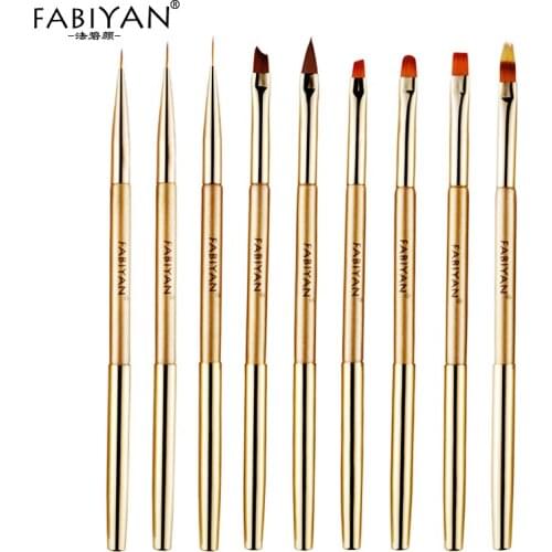 9 Style Nail Art Brush Powder Flat Round Extension Pen Liner Flower Crystal Carving Pen UV Gel Painting Metal Gold Gradient Tool