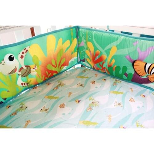 Promotion! 5PCS Ocean baby bedding set baby cot crib bedding set cartoon Cot bedding set for newborn babies ,(4bumper+bed cover)