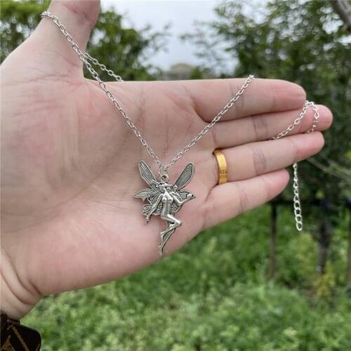 Ancient Silver Color Pure Angel Pendants & Necklaces For Women Vintage Fairy Wing Choker Party Hiphop Girls Fashion Jewelry A973