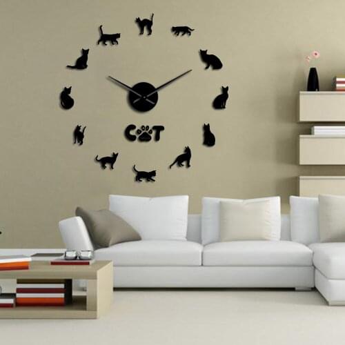 Hairless Cat Sphynx Cat 3D DIY Wall Clock Decor Sticker Mirror Sphinx Cat Frameless Large DIY Wall Clock Kit Cat Breed Wall Art