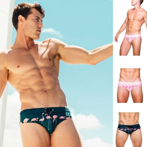 Swimwear Mens Flamingo Swim Briefs Sexy Bikini Low Waist Penis Swimsuit Male Warm Comfortable Surfing Shorts