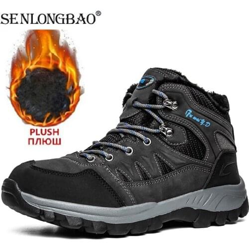 Brand Winter Warm Men Boots Waterproof Leather Plush Men Snow Boots Outdoor Hiking Boots Handmade Ankle Boots High Top Sneakers