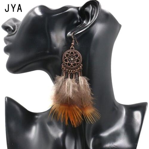 Cpop Brown Long Nature Feather Earrings for Women New Dangle Dream Vintage Ethnic Earrings Fashion Jewelry Eardrop Wholesale