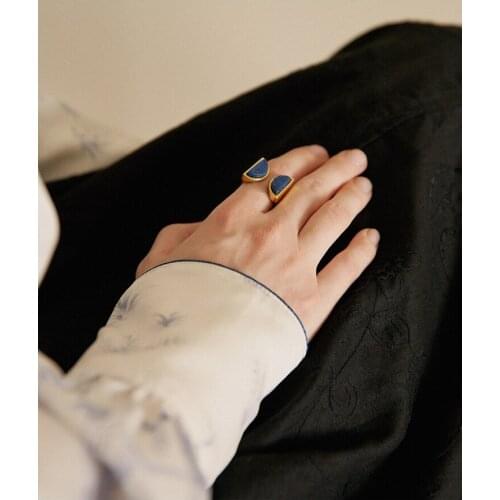 Women Jewelry Brass With 18 K Gold Retro Natual Stone Rings Punk Designer Club Cocktail Party Japan Korea Fashion