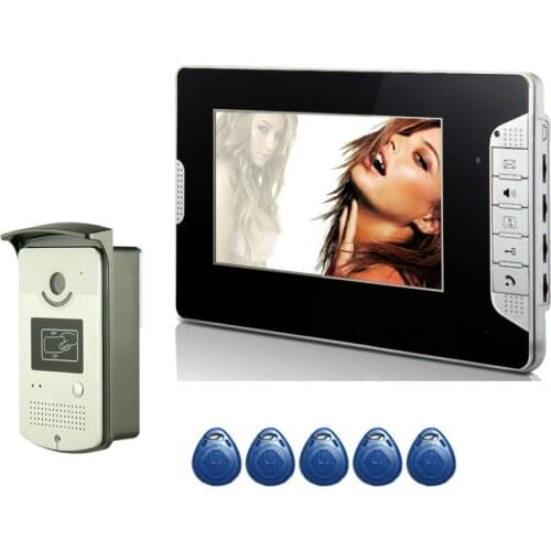 Wired Doorphone Audio Chat Video Intercom RFID Card Unlock with 1 Monitors Video Call for Private House Night Vision