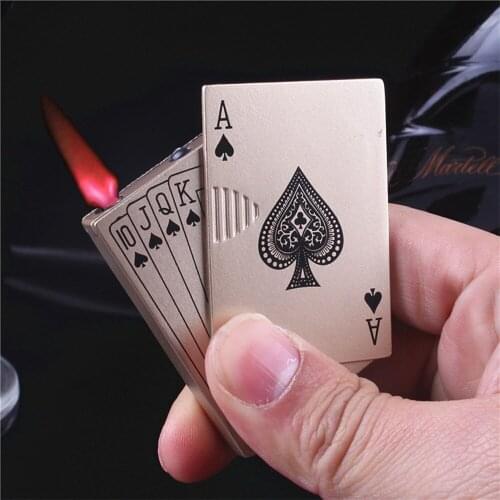 Gas Lighter Metal Jet Playing Cards Torch Creative Windproof Portable Outdoor Lighter Funny Toys