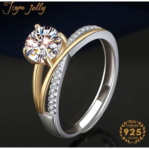 JoyceJelly Real 1 Carat D Color Moissanite Women Rings 925 sterling silver jewelry Double Colors adjust Size Wedding Party Gifts
