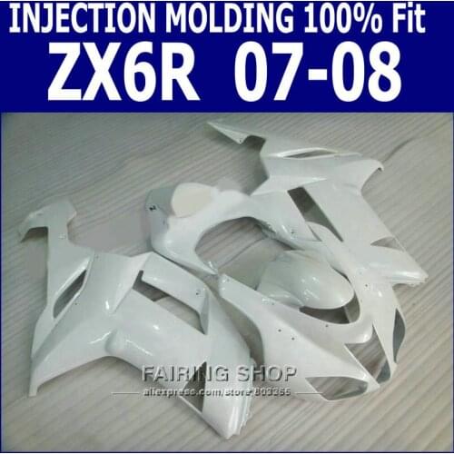 Zx6r 2008 08-07 2007 Fairing kit For Kawasaki ninja ( Pure white )Injection molded Fairings g03
