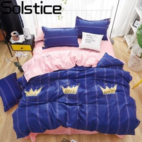 Solstice Home Textile Crown Princess Duvet Cover Pillowcase Pink Bed Sheet Girl Kid Teen Bedding Sets Queen Single Linens 3/4Pcs
