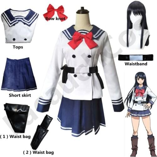 Anime Clothing High-Rise Invasion Shinzaki Kuon Cosplay Costume Long Wig JK Uniform Women Halloween School Uniform Party Suit