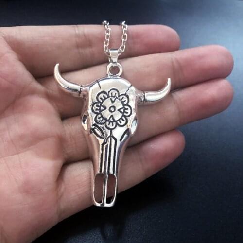 Fashion Vikings Skeleton Skull Head Helm Charm Necklace Animal Cow Bull Pendant Stainless Steel Jewelry For Men Gift 2021