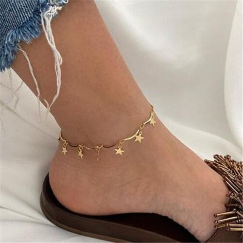 Fashion Personality Metal Star Tassels Anklets for Women Summer Beach Anklet Chain