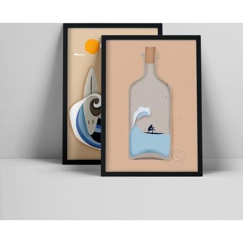 Set of 2 Prints, Blue Whale Wall Art, Surf Wave Poster, Surfer Giclée Set, Abstract artwork, Minimalist Wall Art, Scr, Minimali