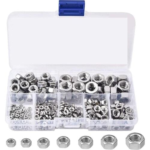 320Pcs Metric 304 Stainless Steel Hex Nuts Assortment Kit for Screw Bolt (M2 M2.5 M3 M4 M5 M6 M8)
