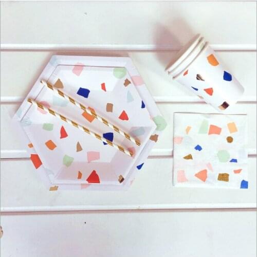 Color Mix-And-Match Disposable Tableware Set Paper Plate Paper Cup Birthday Celebration Festival Party