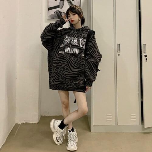 2021 new spring and autumn hoodie trend zebra print hoodie women loose Korean style European and American fashion tops