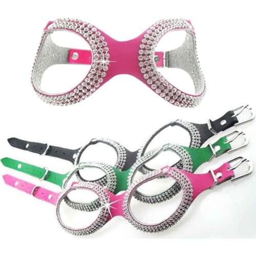 New Design Glasses Pet Puppy Dog Chest Straps Genuine Cow Leather Fashion Bling Rhinestone Harness Vest Pet Products S M L