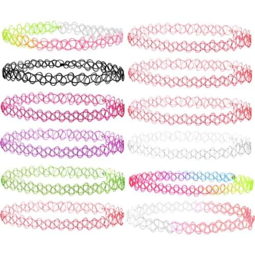 12pcs/pack Rainbow Tattoo Rainbow Chokers Necklace Vintage Girls Stretch Gothic Charm Punk Elastic Collares Womens Jewelry