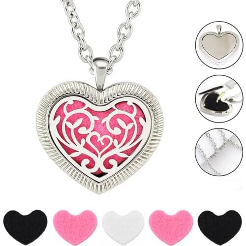 Heart Necklace Aromatherapy essential oil diffuser 316L stainless steel necklace perfume pendant (free pads&60cm chain)