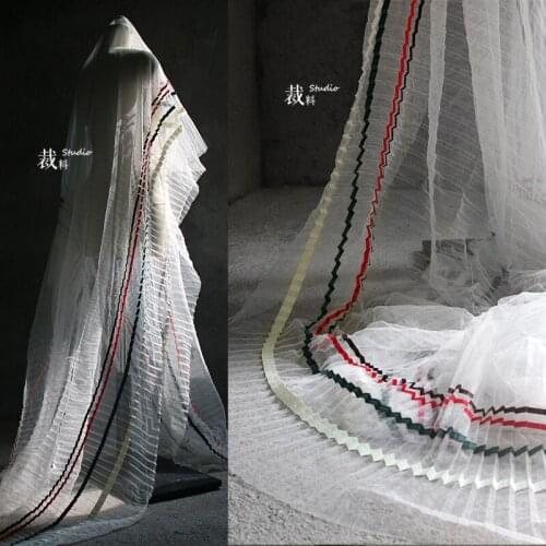 Pleated Yarn Artistic Vintage Stripe DIY Organ Pleated Three-Dimensional Pleated Fabric Spring and Summer Pleated Mesh