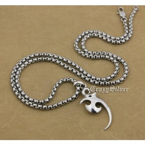 Crescent 925 Sterling Silver Mens Biker Rocker Punk Pendant 9V016 (Necklace 26 inches)