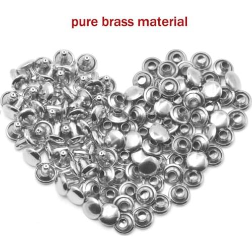 KALASO 50pcs Silver Brass Material Round Double Cap Rivet Stud Collision Nail Spike Rock Leathercraft Shoe Bag Belt Garment 8mm