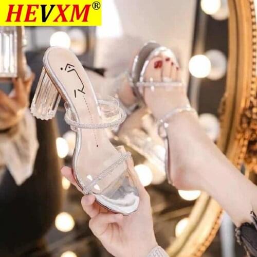 Brand Shoes Women Summer Sexy Outdoor Slippers Ladies Transparent crystal High heels Fashion Slides non-slip femme pantoufles