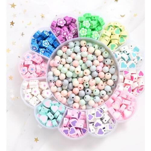 Mixed Flower/Heart Shape Polymer Clay Loose Spacer Beads DIY Necklace Bracelet Earring Jewelry Findings Making Approx 620Pcs/Box