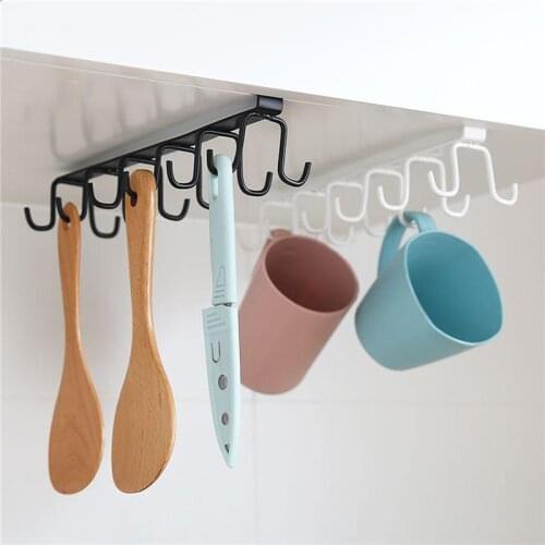 Kitchen Hook Rack Wall-Mounted Large Capacity Iron Storage Rack for Rags Cups Spoons