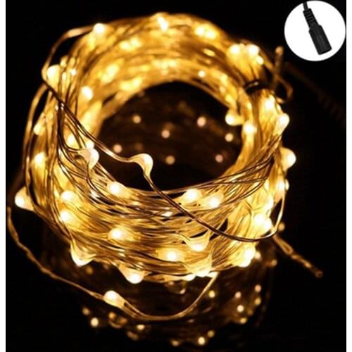 Hot 10M 100Led DC LED String Light Copper Silver Wire Fairy LED Starry Light DC12V Party Birthday Christmas Wedding Decoration