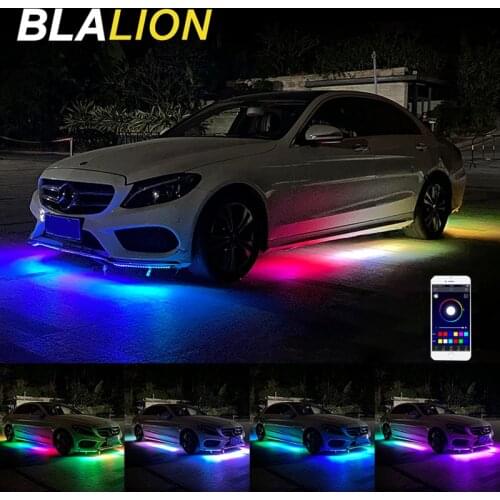 4PCS 12V Car Underglow Light Chassis Light IP68 Bluetooth App Control Flowing Color RGB LED Strip Underbody System Car Neon Lamp