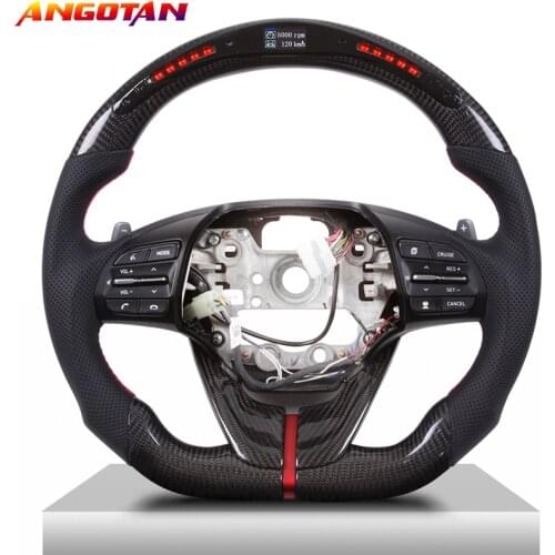LED Perforated leather LED Carbon Fiber Steering Wheel Sprort Car volante esportivo Fit For Hyundai festa