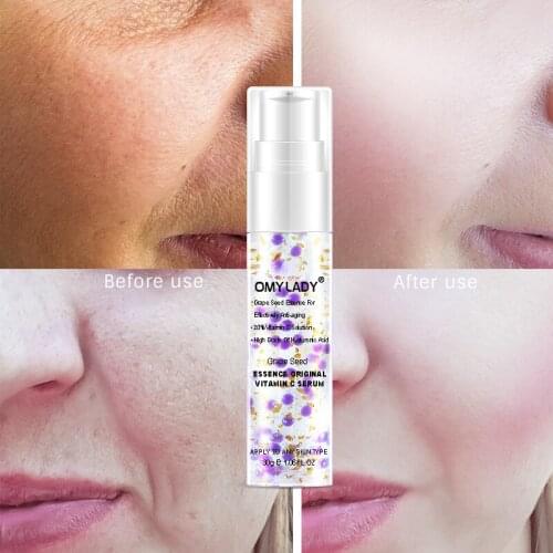 OMY LADY Grape Seed Essence Original Vitamin C Face Serum Hyaluronic Acid Anti Wrinkle Hydrating Reparing Moisturizer Skin Care