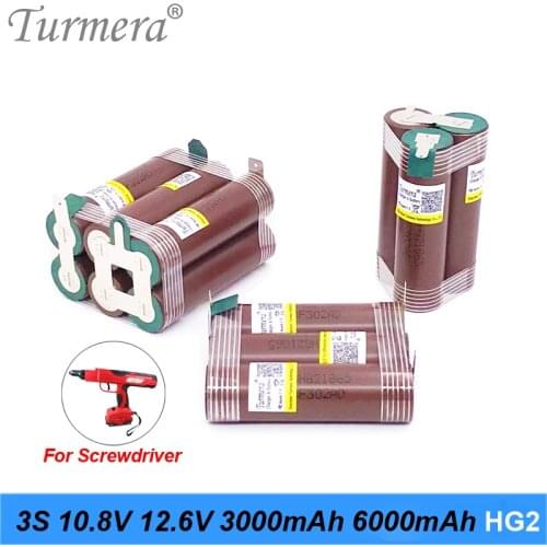 Turmera 3S 4S 5S 6S 18650 HG2 3000mAh 6000mAh 30A Lithium Battery Soldering for 10.8V 12V 16.8V 18V 21V 25V Screwdriver Battery