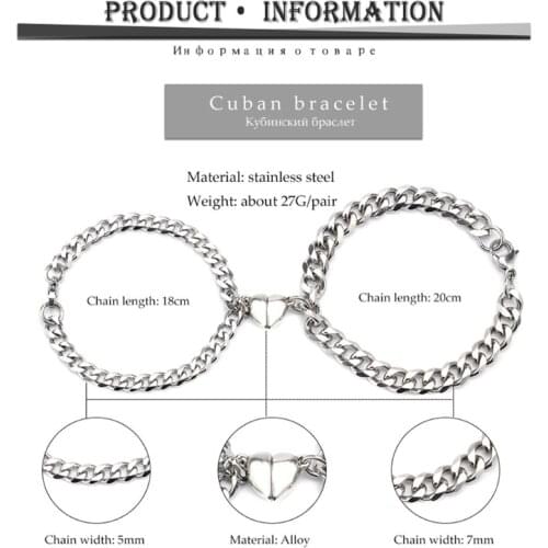 U90E Gold Heart Charm Pendant Magnet Bracelet Titanium Steel Bracelets Jewelry for Couples Lovers Men Women Best Friend