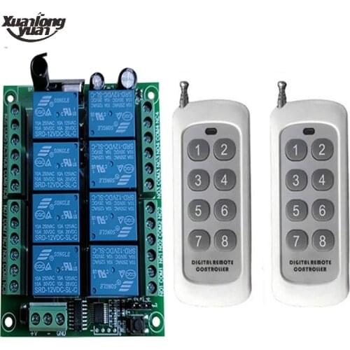 DC12V 24V 8CH RF Remote Control Circuit Universal Wireless Switch 315/433 MHz Relay Receiver and Smart Transmitter for Garage