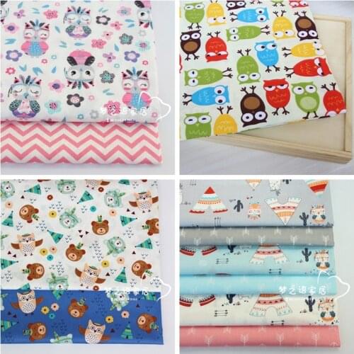 ZENGIA 50x160cm Cartoon Owl Twill 100% Cotton Fabric For Baby Sewing Quilting Fat Quarters Child DIY Patchwork Fabric