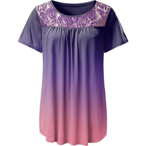 Women Fashion Lace Solid Splicing O-neck Short Sleeve T-shirt Blouse Tops Aesthetic Tops Ropa Mujer Топик Женский Femme T-shirts