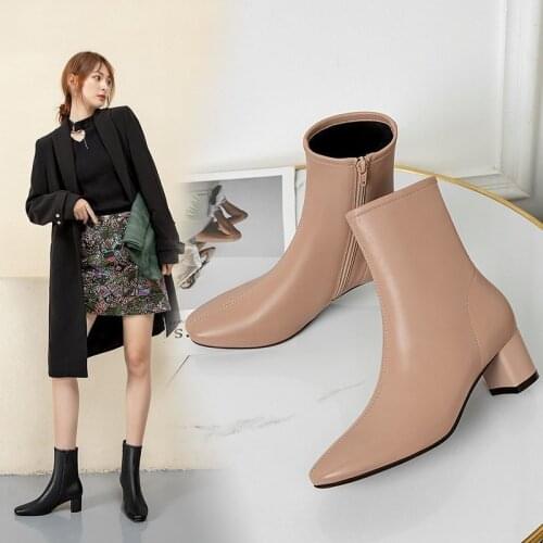 2021 NEW Spring Fashion Square head Ankle Chelsea Boots Women Tassels ZIP Sexy Ladies Leisure Shoes Bottines Femme Size 35-40