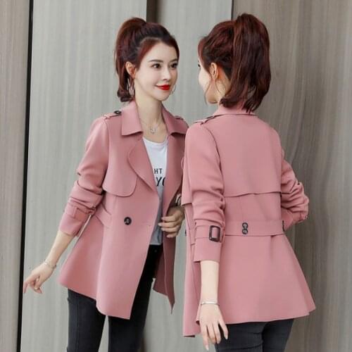 Womens Trench Coat New Spring Autumn Clothes Solid Slim Thin Pink Khaki Windbreaker Female Basic Coats Lady Outerwear AH732