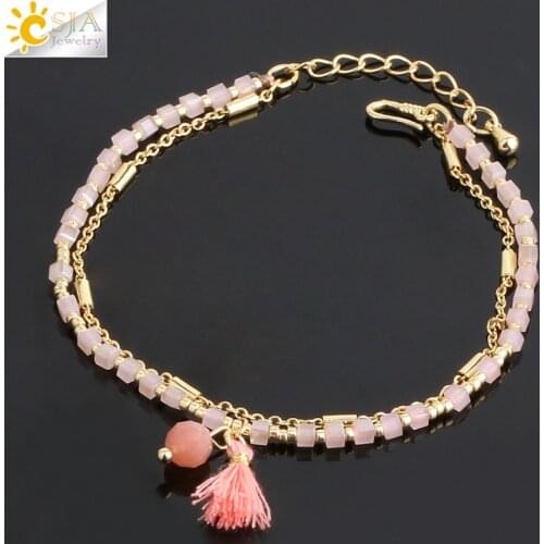 CSJA Bohemian Armband Delica Miyuki Bracelet Beads Bracelets Gold Color Femme Tassel Fringed Chic Two Layers Mini Pulseras S413