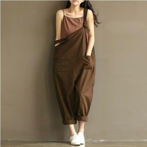 Summer Dungarees Casual Women Strap Sleeveless Loose Overalls Women Casual Solid Plus Size Jumpsuit