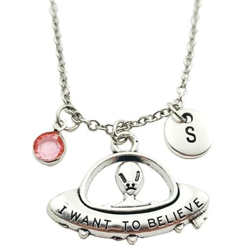 Alien Creative Initial Letter Monogram Birthstone Necklace Fashion Jewelry Women Christmas Gifts Accessories Pendants