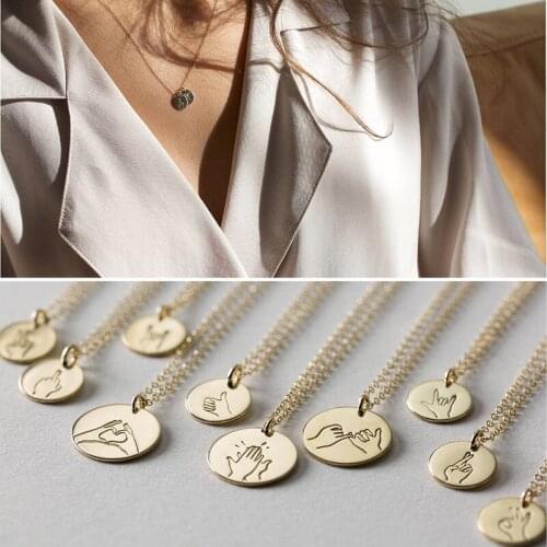 2021 Women Necklace Original Gesture coin pendant Necklace Multi-gesture Language Clavicle Chains Round Jewelry Gift For ladies