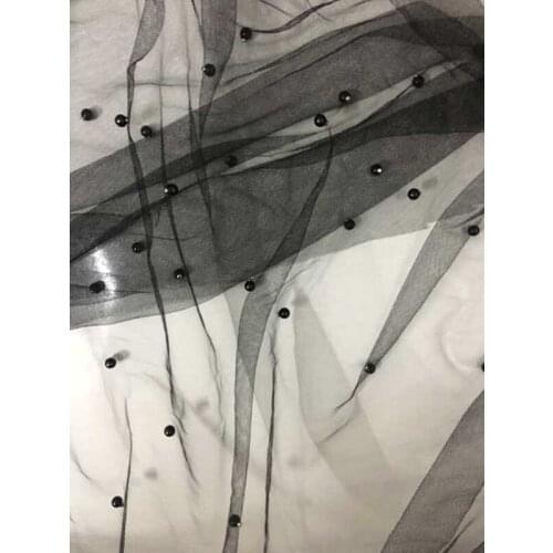 GLace 4Y/Lot Black Polyester Soft Mesh Fabric with Beads Girl Dress Wedding Decoration Clothing DIY Accessories TX1106