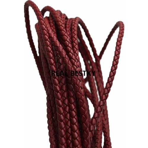 5m/lot approx 4mm red Round Braided Leather Cords String Rope Bracelet Findings Diy Jewelry Making leather strings diy jewelry