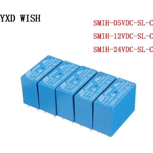 5PCS SMIH-05VDC-SL-C SMIH-12VDC-SL-C SMIH-24VDC-SL-C 05 12 24 V Relays 250V 16A 8PIN SMIH-05V 12V 24VDC-SL-A 6Pin Relay