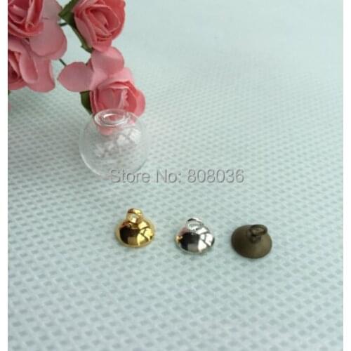 Free ship!!! 100sets/lot 16mm*4mm(opening) glass bubble & 8mm cap set mix color DIY Glass bottle Glass ball cover vial pendant