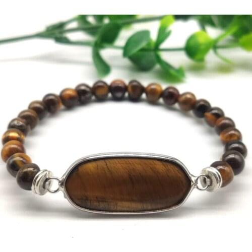 FYJS Unique Silver Plated Oval Tiger Eye Stone Connect Round Beads Stretchy Bracelet Rose Pink Quartz Jewelry